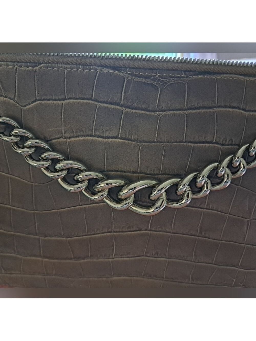 CLAUDIA FIRENZE Italy embossed Stars croc look leather chunky chain purse bag - Picture 15 of 16